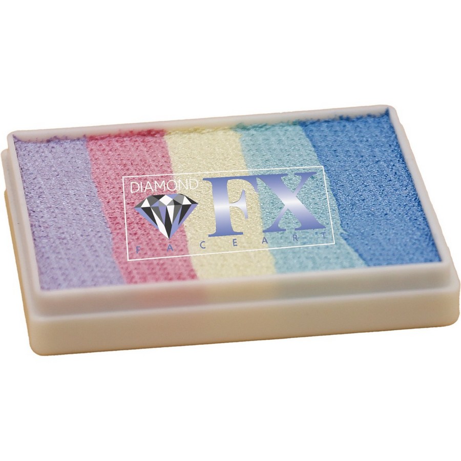 Diamond FX Splitcake Mellow Rainbow 50g met verzachte regenboogkleuren voor elegante overgangen, perfect voor een zachte finish, verkrijgbaar bij SchminkenGrime.nl