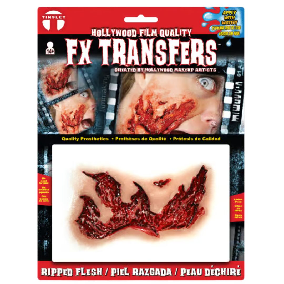 Verpakking van de Tinsley Transfers Ripped Flesh 3D FX Transfer, Hollywood prosthetic, verkrijgbaar bij SchminkenGrime.nl