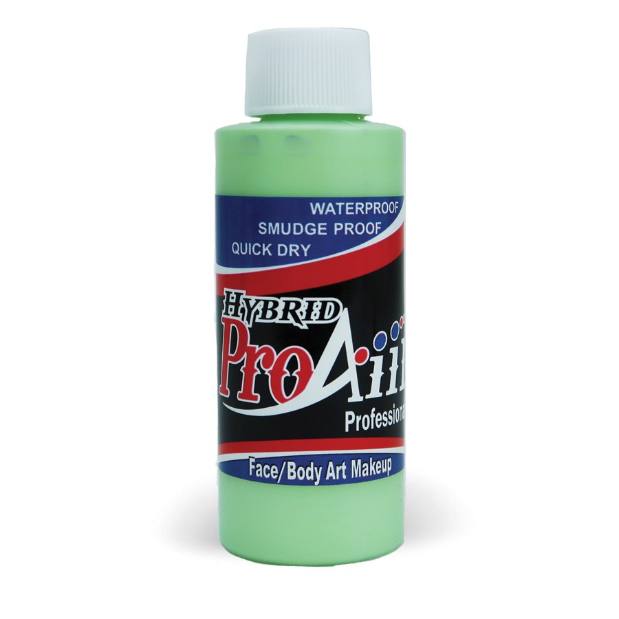 ProAiir Hybrid Mint 60ml fles met frisse mintgroene airbrush schmink, dekkend, op alcoholbasis en watervast, perfect voor creatieve designs, verkrijgbaar bij SchminkenGrime.nl
