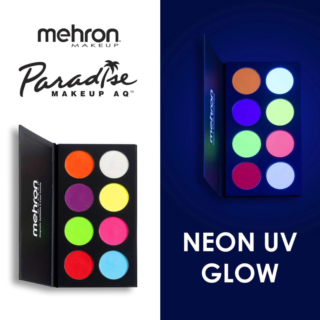 Mehron Paradise Makeup Neon UV Glow Palette, 8 colors