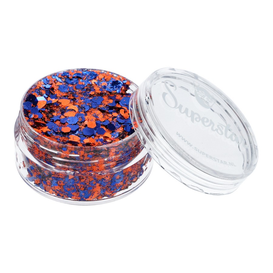Superstar Chunky Glitter Cream Orange Blue Lampegat met oranje en blauwe glitters, verkrijgbaar bij SchminkenGrime.nl