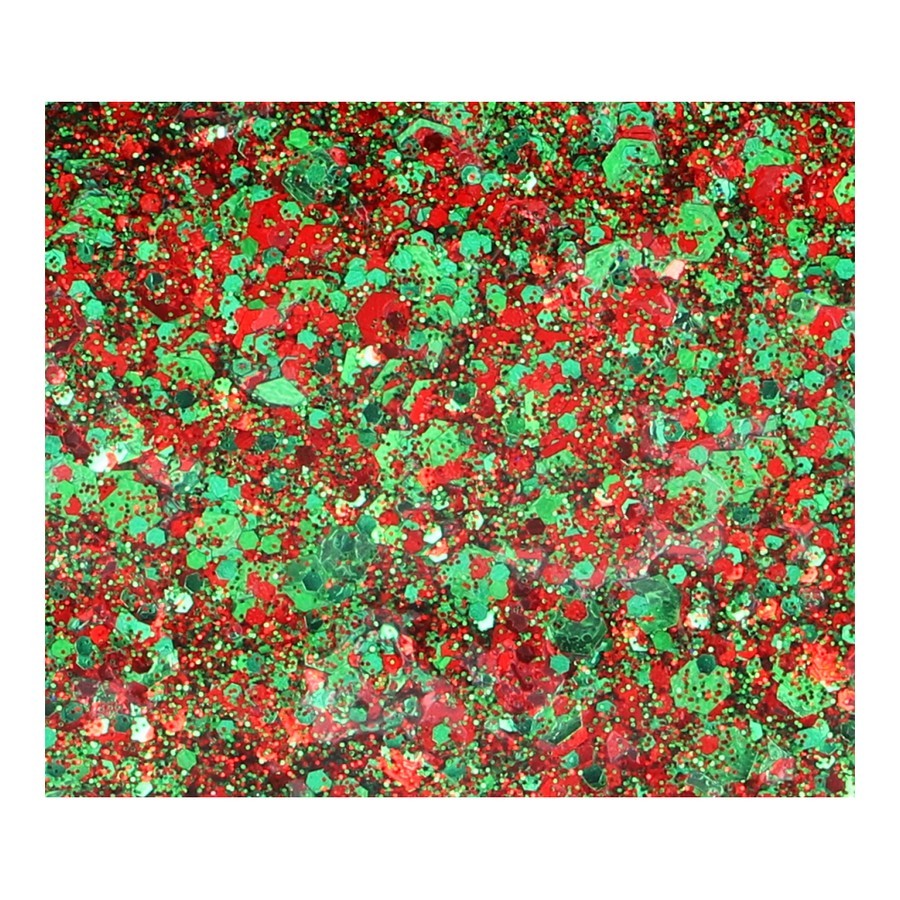 Superstar Chunky Glitter Cream Red Green Kaaiendonk aangebracht voor carnaval, verkrijgbaar bij SchminkenGrime.nl