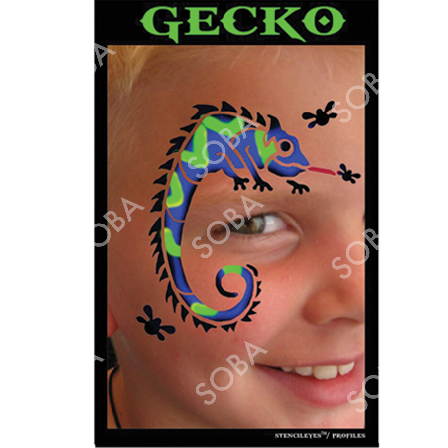 ProAiir Profile Stencil Gecko met een speels hagedissenontwerp, ideaal voor reptiel- en junglethema’s in je schminkwerk, verkrijgbaar bij SchminkenGrime.nl