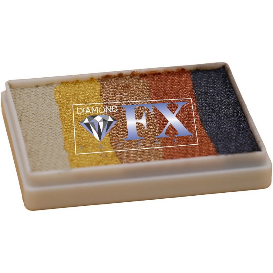 Diamond FX Splitcake Steampunked 50g met donkere metallic en aardetinten voor steampunk of fantasy grime, verkrijgbaar bij SchminkenGrime.nl