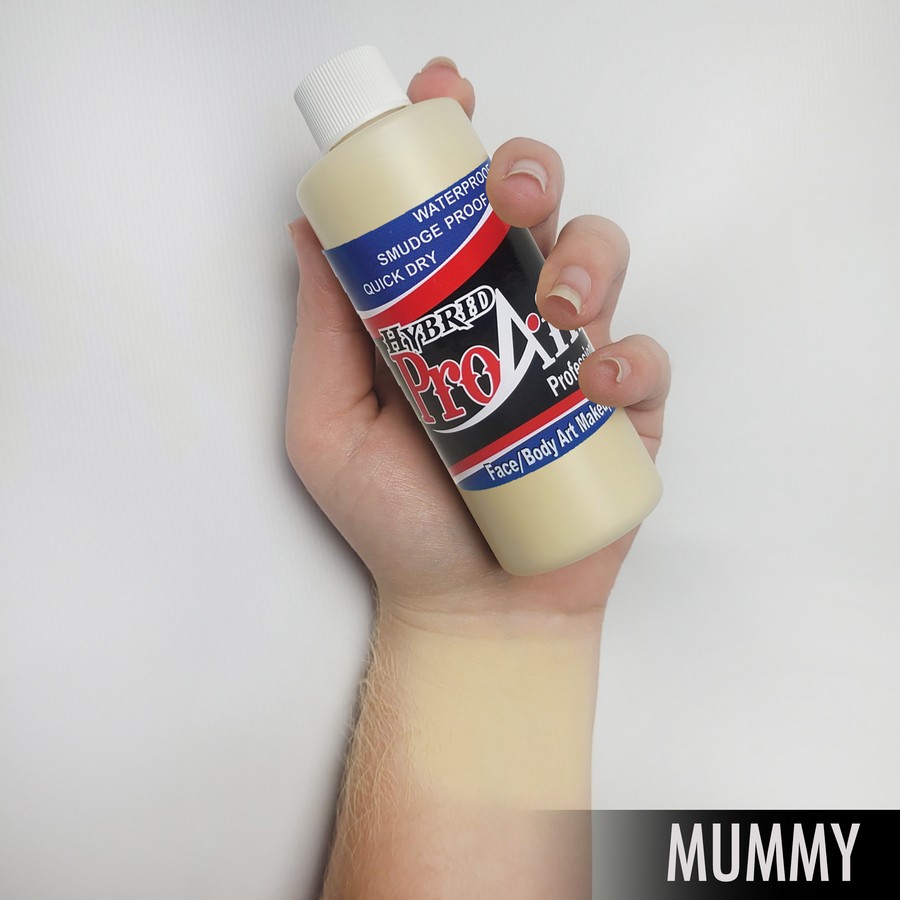 ProAiir Hybrid Mummy arm swatch toont grauwe huidtint, watervast en realistisch voor undead en special effects, verkrijgbaar bij SchminkenGrime.nl