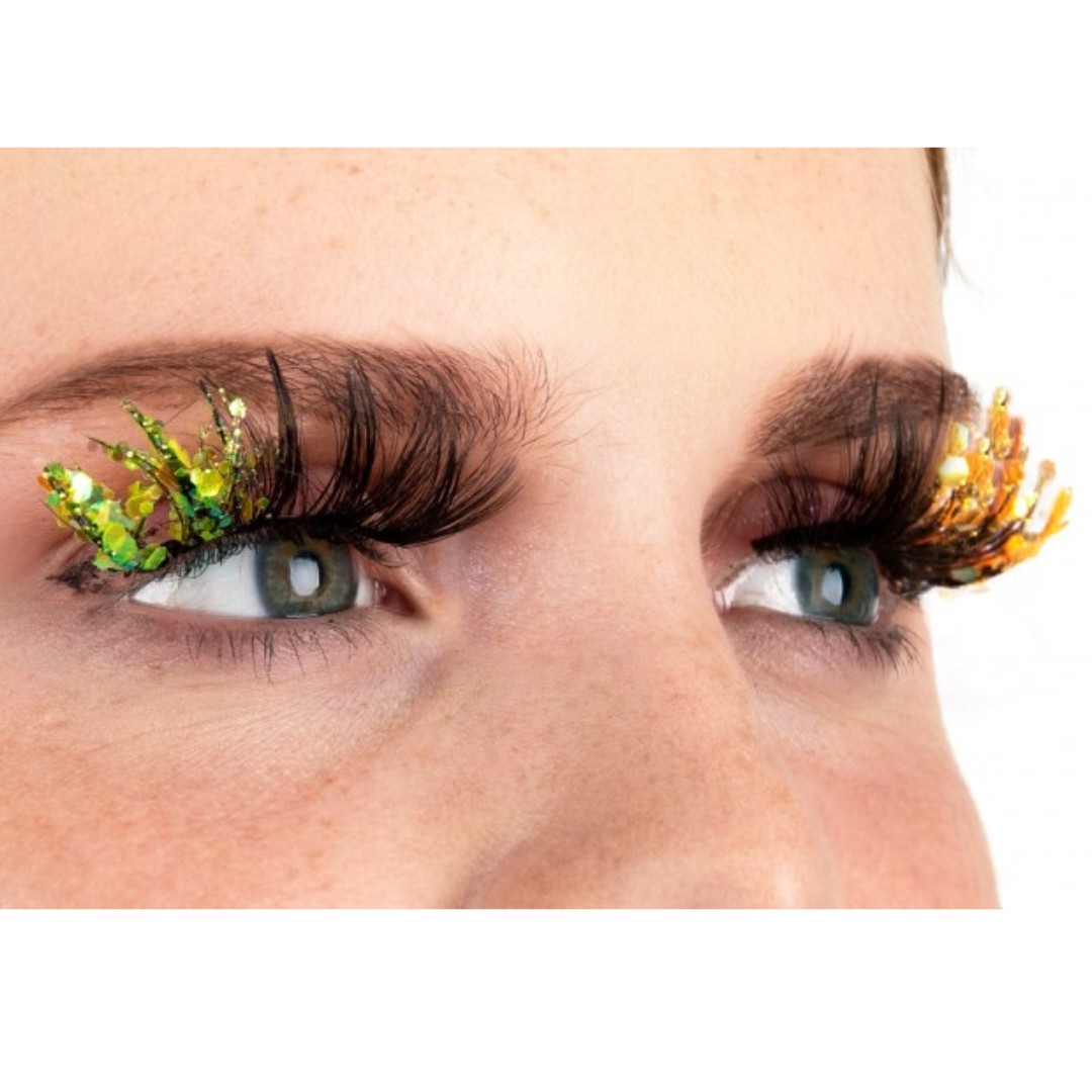 PXP tweekleurige Fluoriserende glitter wimpers Barranquilla stijl geel en groen PXP tweekleurige Fluoriserende glitter wimpers Barranquilla stijl geel en groen