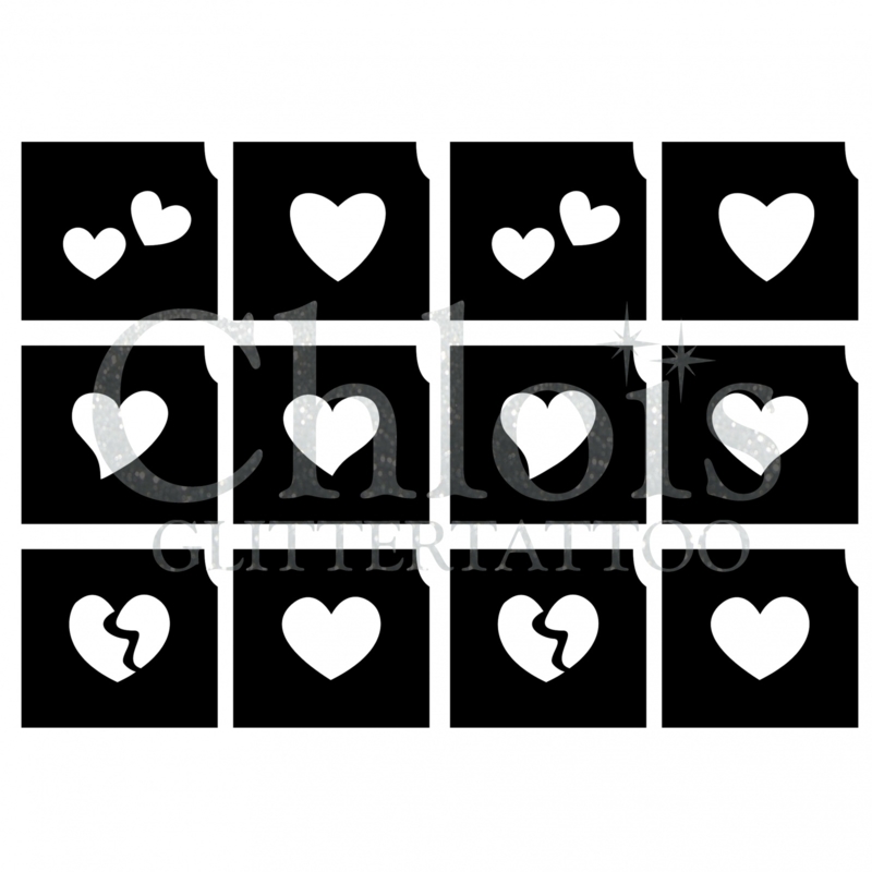 Chloïs Glittertattoo Sjabloon Hearts (12 mini stencils)