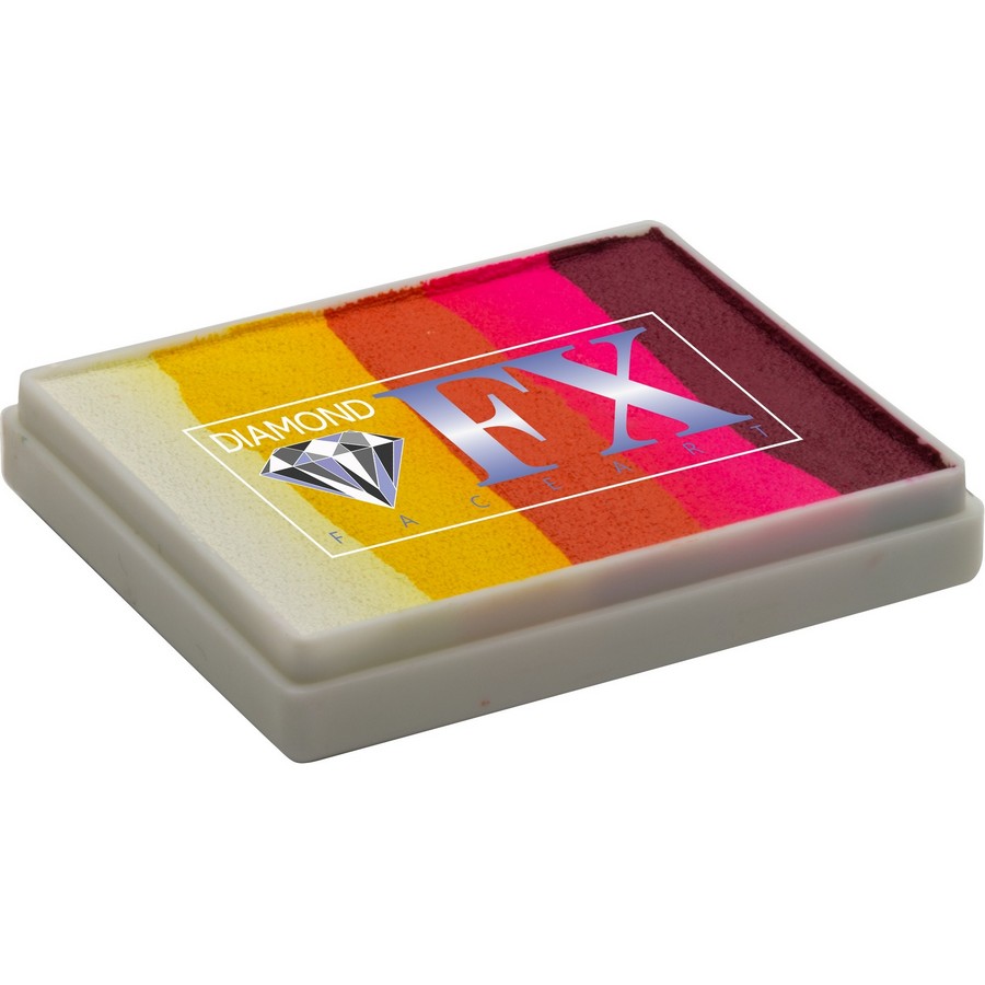 Diamond FX Splitcake Sunset van 50 gram met warme zonsondergangkleuren voor sfeervolle creaties, verkrijgbaar bij SchminkenGrime.nl