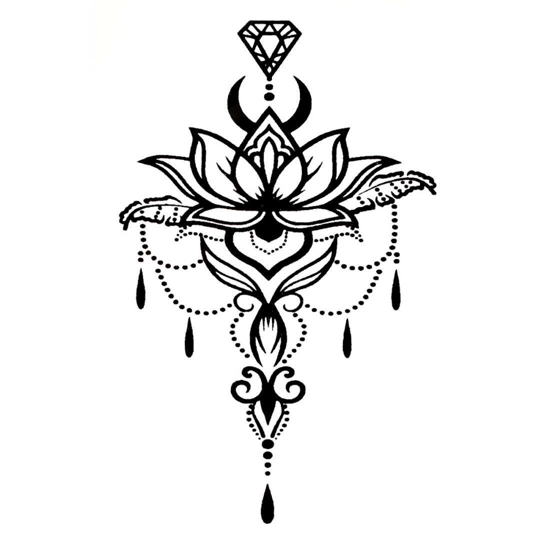 Quick Tattoo Sjabloon - Ornament Bloemen en Parels