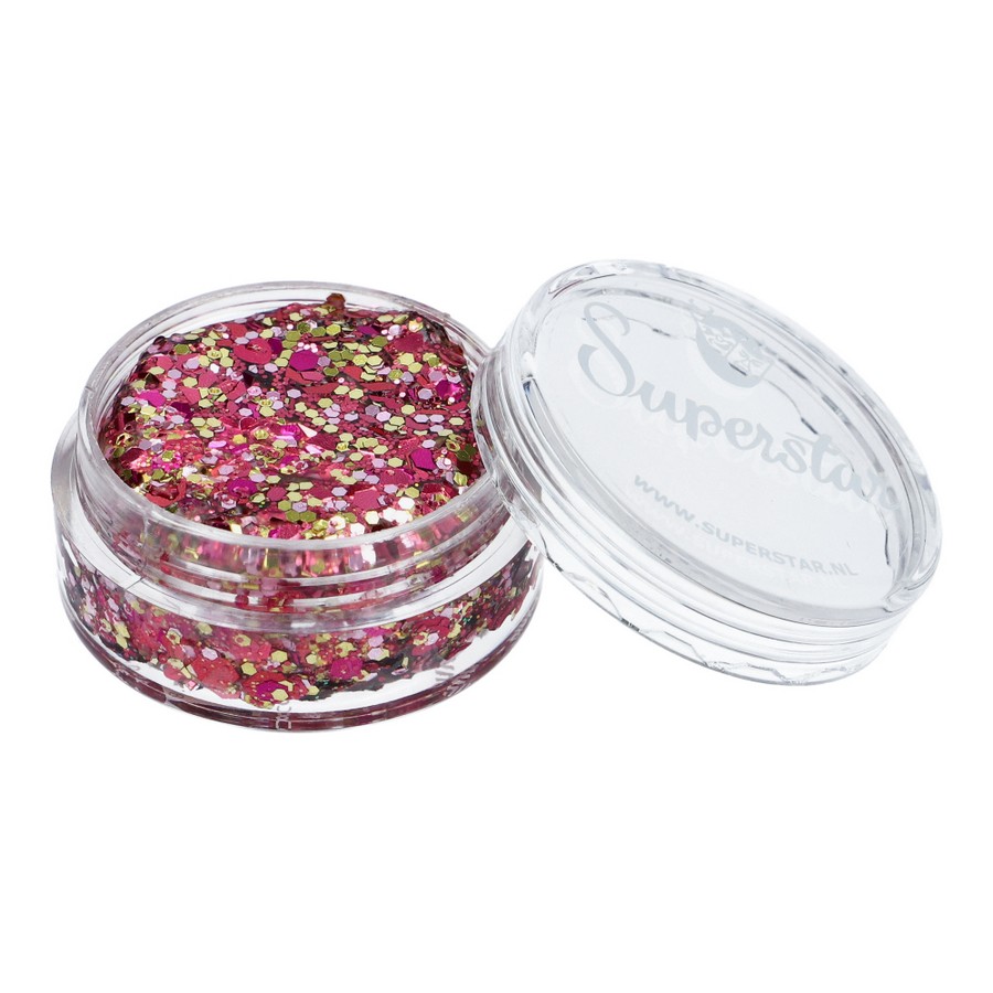 Superstar Chunky Glitter Cream Pink Lady detail van roze glittertextuur, verkrijgbaar bij SchminkenGrime.nl