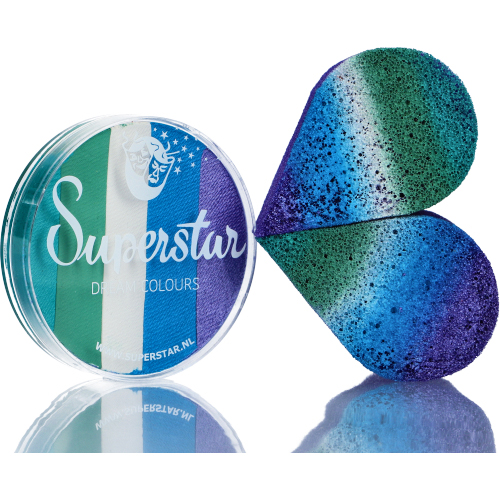 Superstar Mermaid splitcake + spons – direct uit voorraad bij SchminkenGrime.nl Superstar Dream Colours Mermaid schmink met butterfly spons