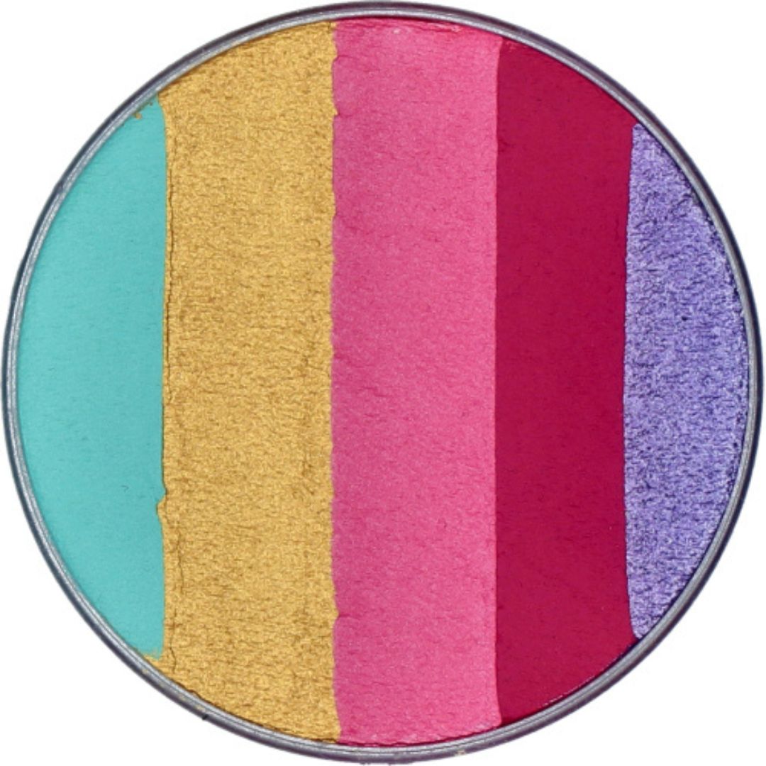 Superstar Dream Colours schmink in de variant Candy, een regenboogcake met vrolijke roze, paarse en turquoise tinten, 45 gram, verkrijgbaar bij SchminkenGrime.nl