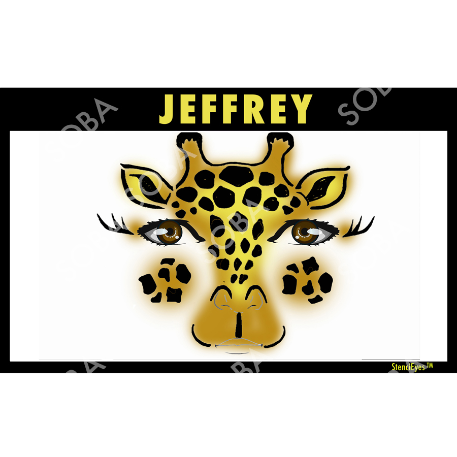 ProAiir StencilEyes Jeffrey airbrush sjabloon met giraffe ontwerp voor het voorhoofd, verkrijgbaar bij SchminkenGrime.nl