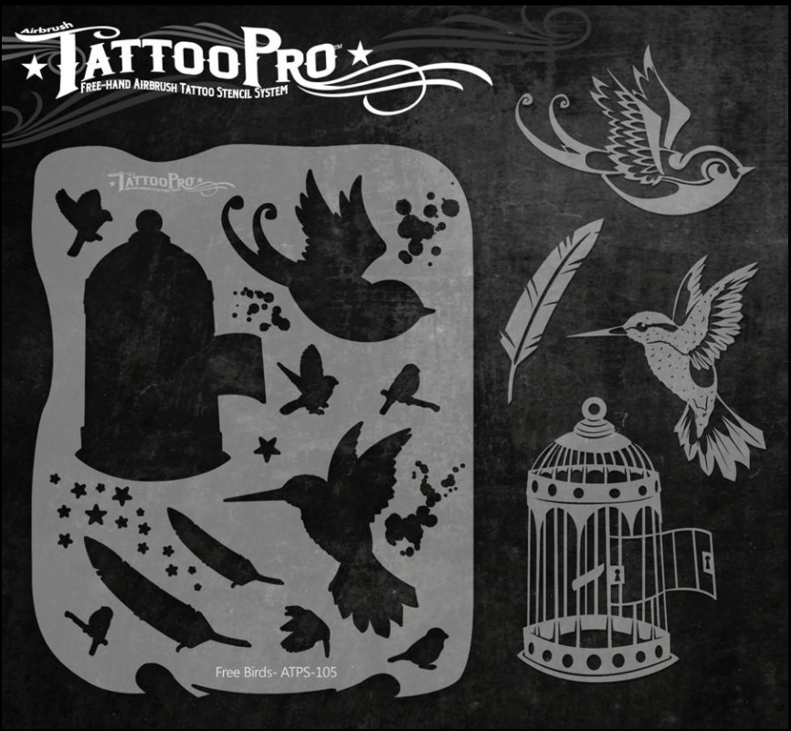 Wiser's Airbrush TattooPro Stencil - Free Birds