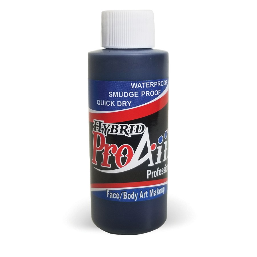 ProAiir Hybrid Tattoo Pro Black 60ml fles met blauw-zwarte airbrush schmink, speciaal voor realistische tatoeage-effecten, watervast en alcoholbasis, verkrijgbaar bij SchminkenGrime.nl
