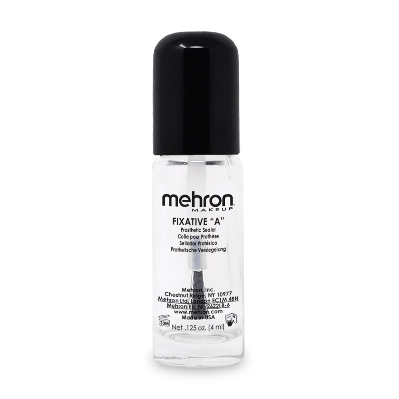 Klein flesje Mehron Fixative A Sealer 4ml met applicator – perfecte sealer voor kleine SFX-details – verkrijgbaar bij SchminkenGrime.nl