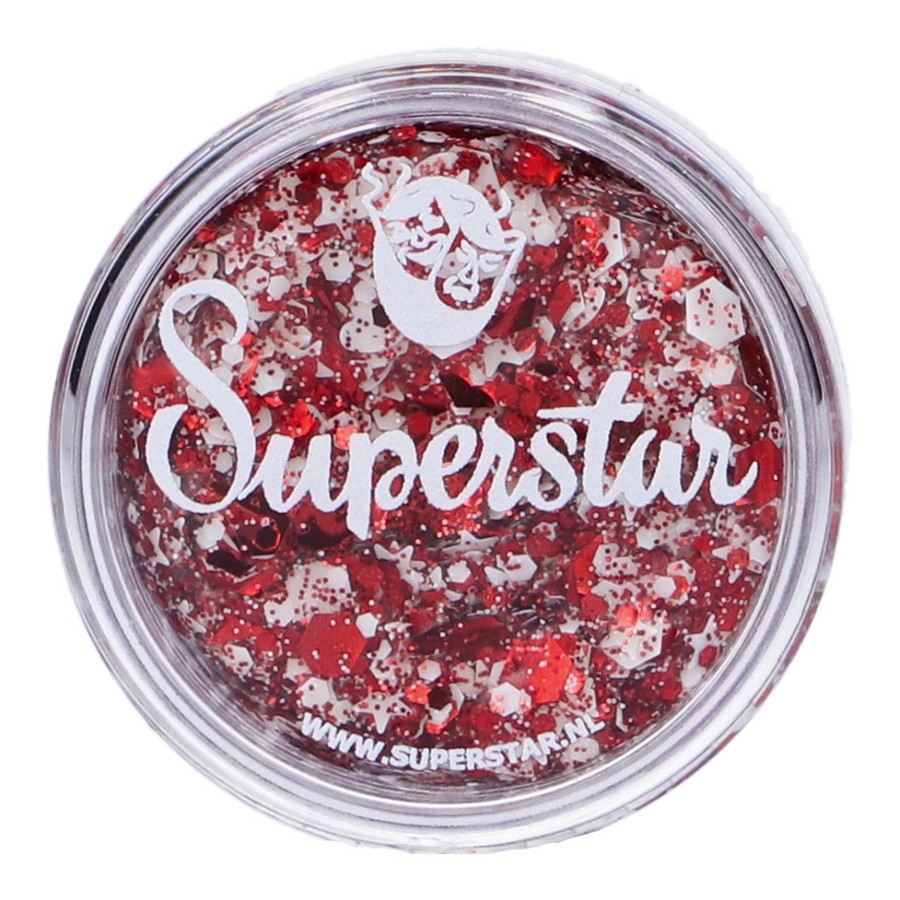 Superstar Chunky Glitter Cream Red White detail van glittertextuur, verkrijgbaar bij SchminkenGrime.nl