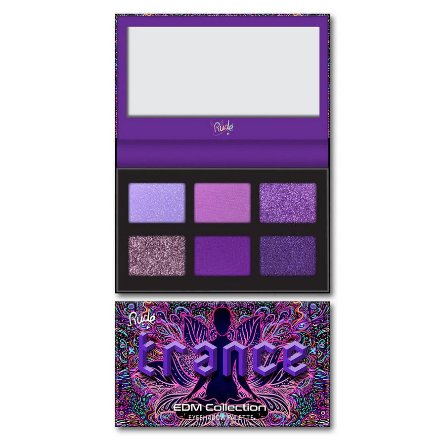 Verpakking van het Trance palette met EDM-thema en paarse energie, verkrijgbaar bij SchminkenGrime.nl