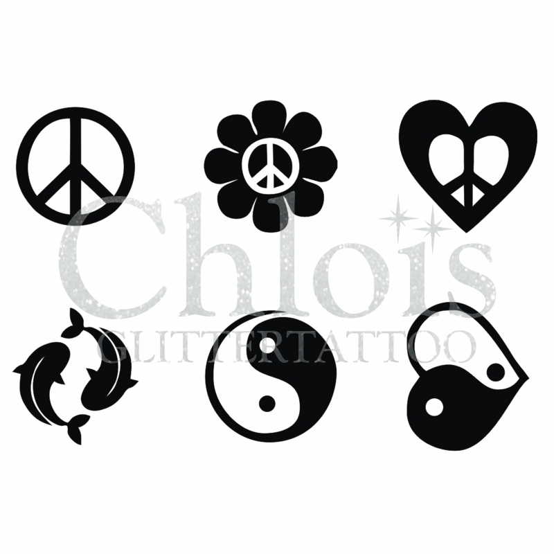 Chloïs Glittertattoo Sjabloon Peace and Ying Yang (6 mini stencils)