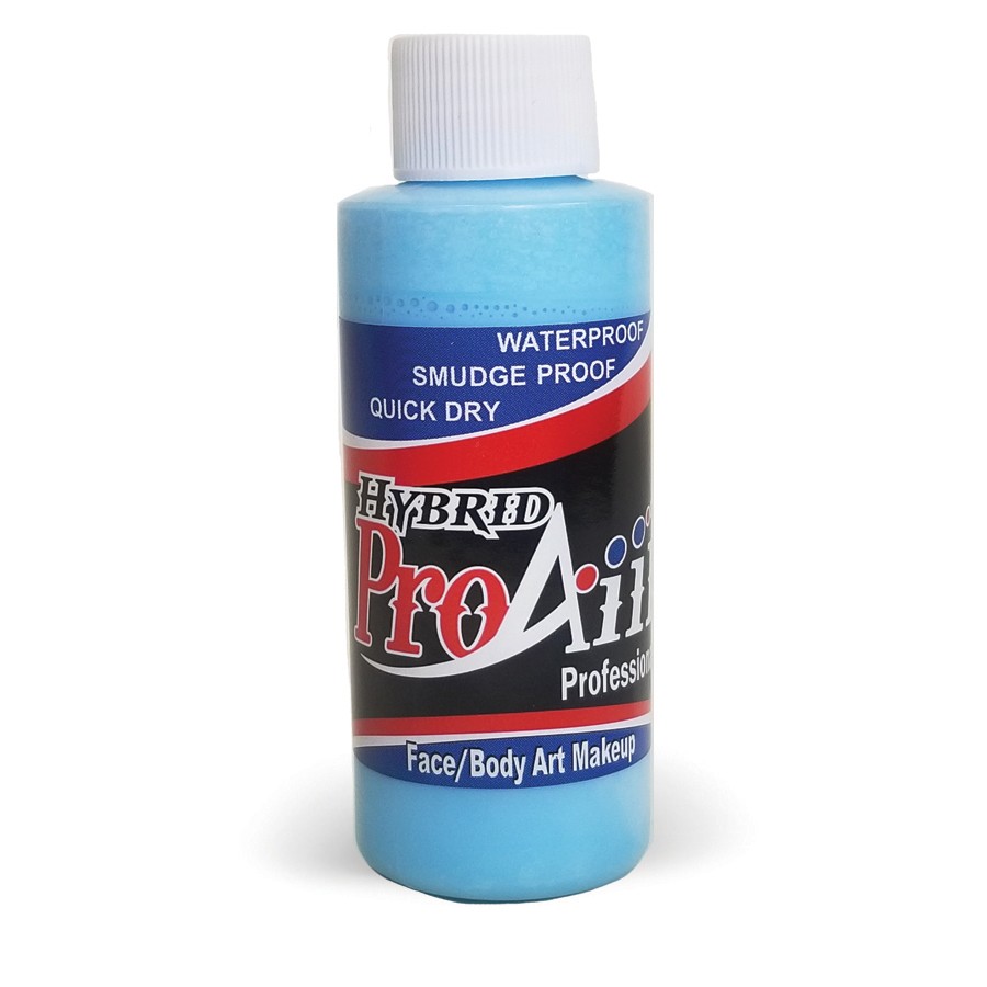 ProAiir Hybrid Sky Blue 60ml fles met luchtblauwe watervaste airbrush schmink, perfect voor fantasy, sprookjes of cartoons, verkrijgbaar bij SchminkenGrime.nl