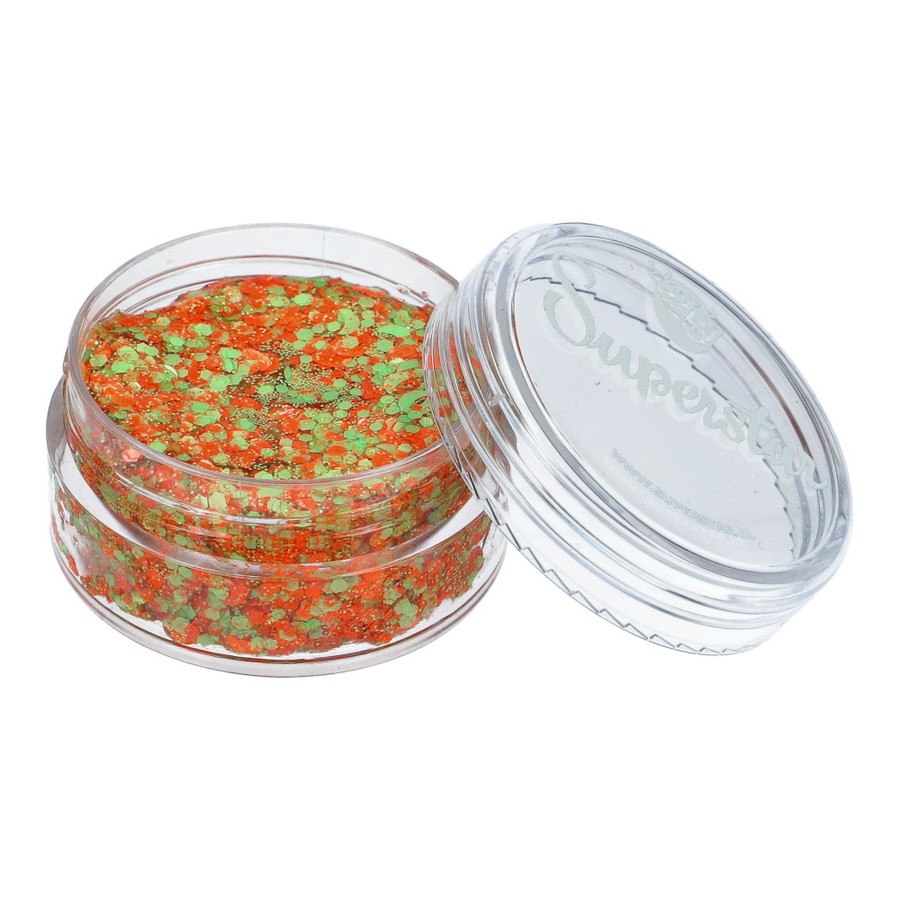Superstar Chunky Glitter Cream Orange Green Kruikenstad met oranje en groene chunky glitters, verkrijgbaar bij SchminkenGrime.nl