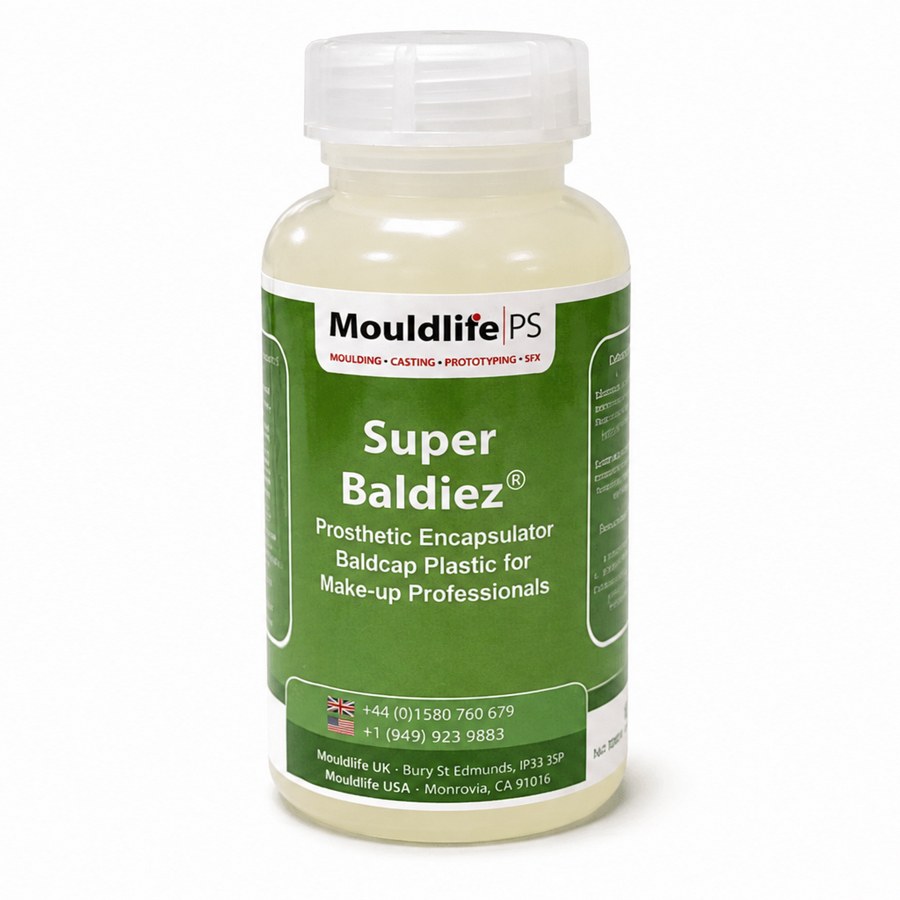 Mouldlife Super Baldiez 500ml fles, alcoholoplosbaar bald cap plastic voor het encapsuleren van siliconen prosthetics, verkrijgbaar bij SchminkenGrime.nl