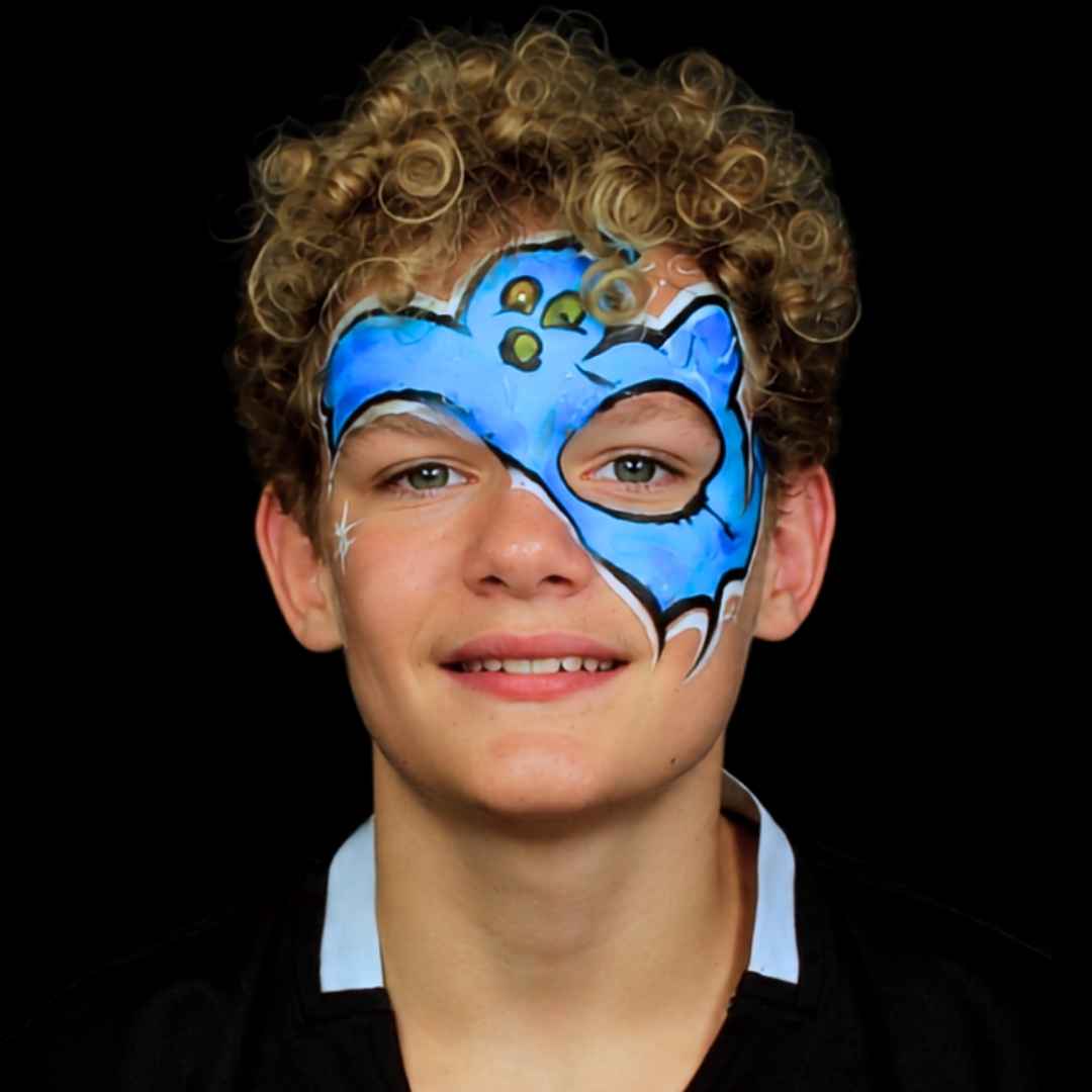 Halloween face paint for kids: blue ghost eye design