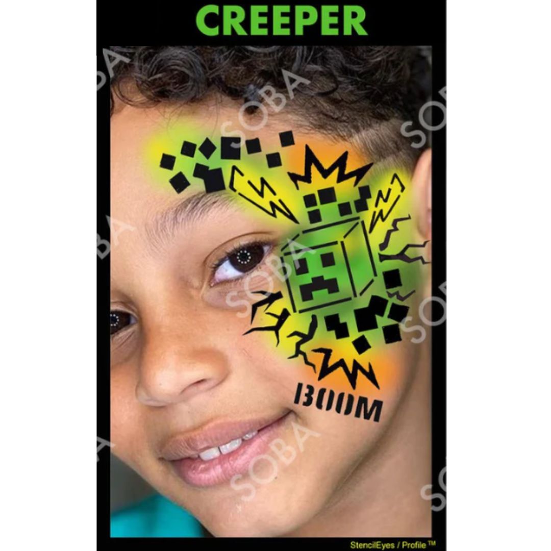 ProAiir Profile Stencil Creeper sjabloon met pixel design, verkrijgbaar bij SchminkenGrime.nl