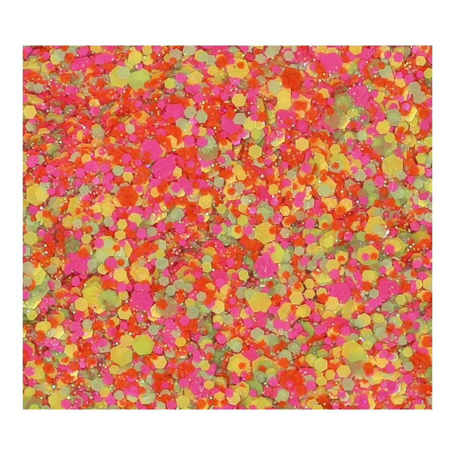 Superstar Chunky Glitter Cream Fluor Fantasy applied under UV light, available at SchminkenGrime.nl