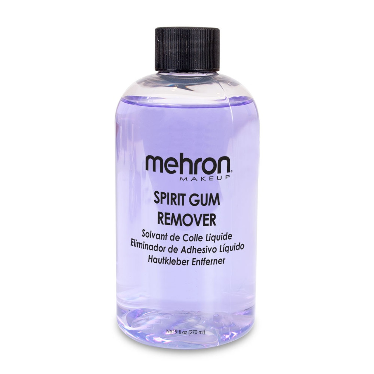 Mehron Spirit Gum Remover, grote verpakking van 250ml voor het verwijderen van huidlijm, verkrijgbaar bij SchminkenGrime.nl.