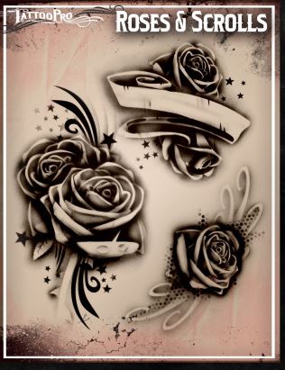 Wiser's Airbrush TattooPro Stencil - Roses and Scrolls