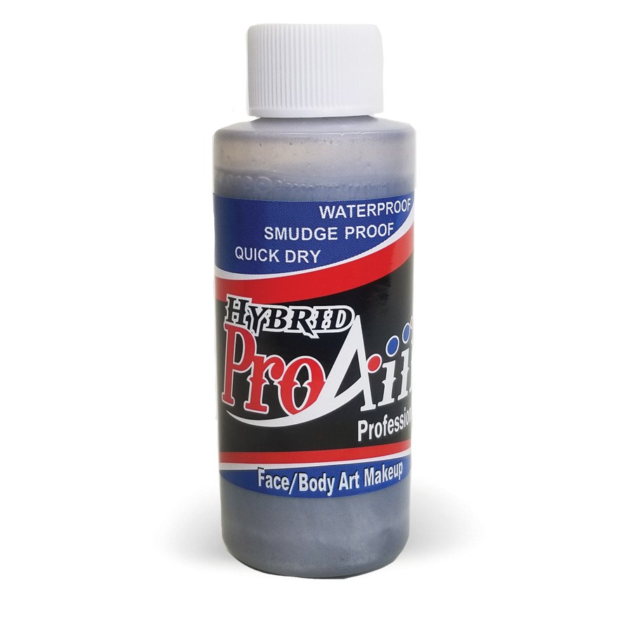 ProAiir Hybrid Metallic Silver 60ml fles met metallic zilveren schmink op alcoholbasis, perfect voor robots, accenten of glanzende looks, verkrijgbaar bij SchminkenGrime.nl