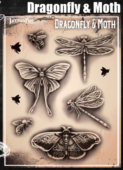 Wiser's Airbrush TattooPro Stencil – Dragonfly and Moth